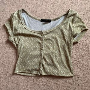light brown buttoned scoop neck top